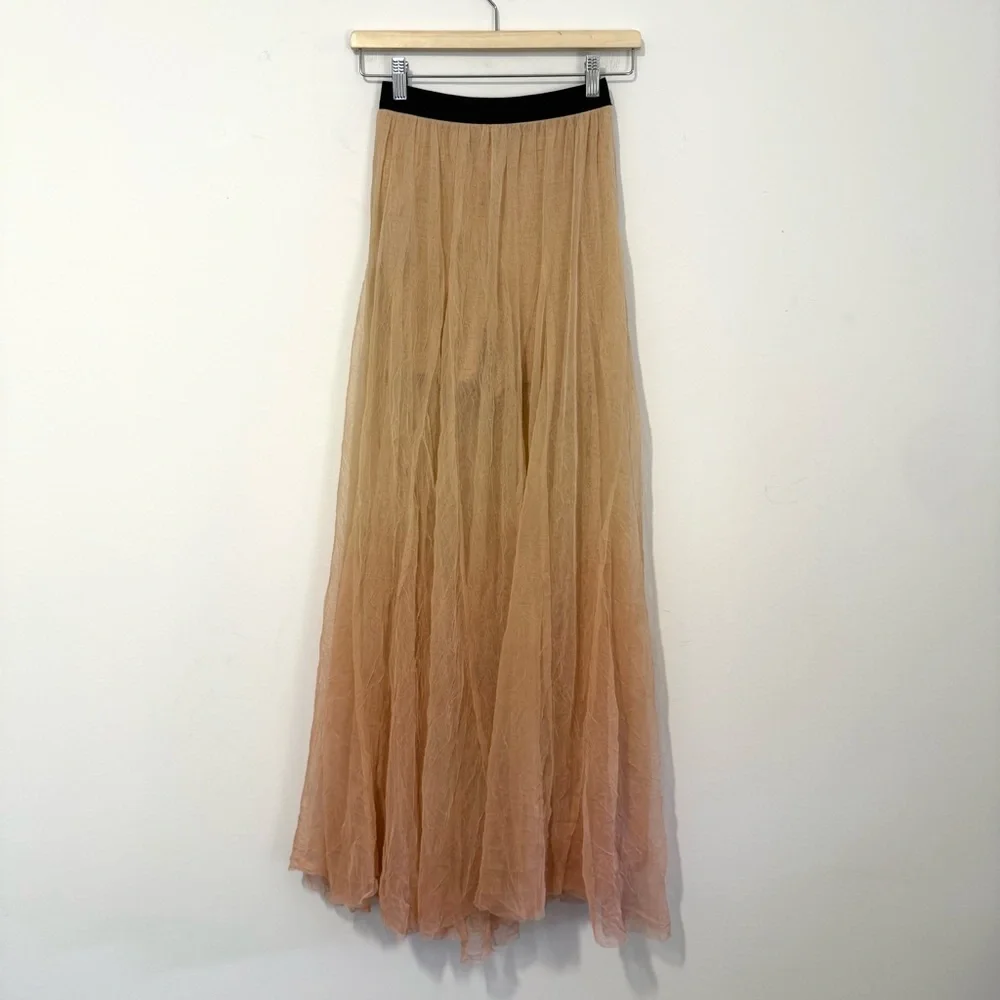 Free People ONE Rhea Tulle Maxi Skirt Ombré Nude Peach Layered Mesh Boho Medium - Picture 3 of 7